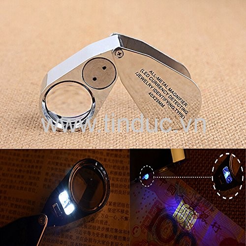 Kính lúp cầm tay có đèn TERINO 40x LED-UV (soi tiền, soi đá quý) - Hàng chính hãng