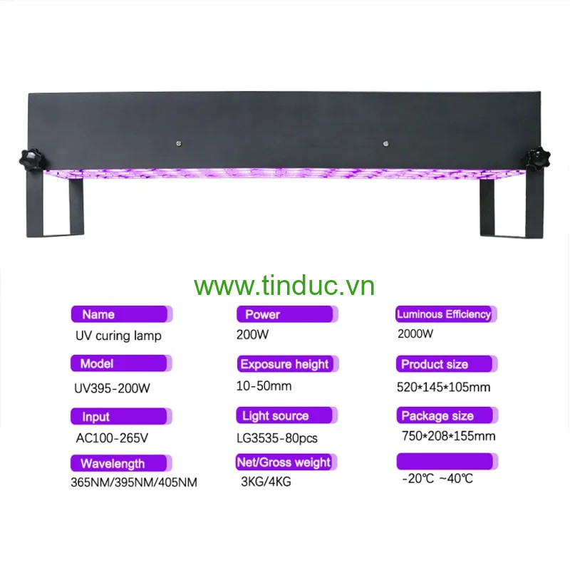Đèn tia UV dùng cho công nghiệp Terino D200W-UV New (395nm, 200W) - Hàng chính hãng