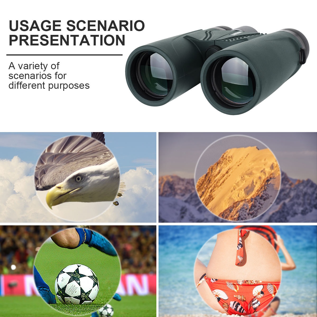 Ống nhòm siêu nét gấp gọn Terino BR-1242HD (12x42mm, lăng kính BAK4, chống nước, màu xanh lá) dùng cho tham quan, ngắm cảnh) - Hàng chính hãng