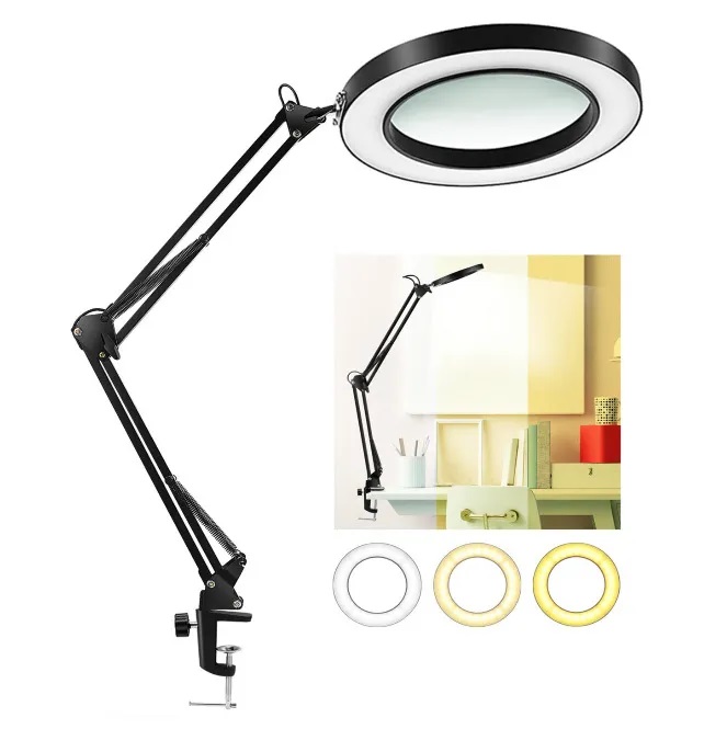 Kính lúp gắn bàn có đèn TERINO DE-5XW (phóng đại 5X, Led, màu trắng) - Hàng chính hãng