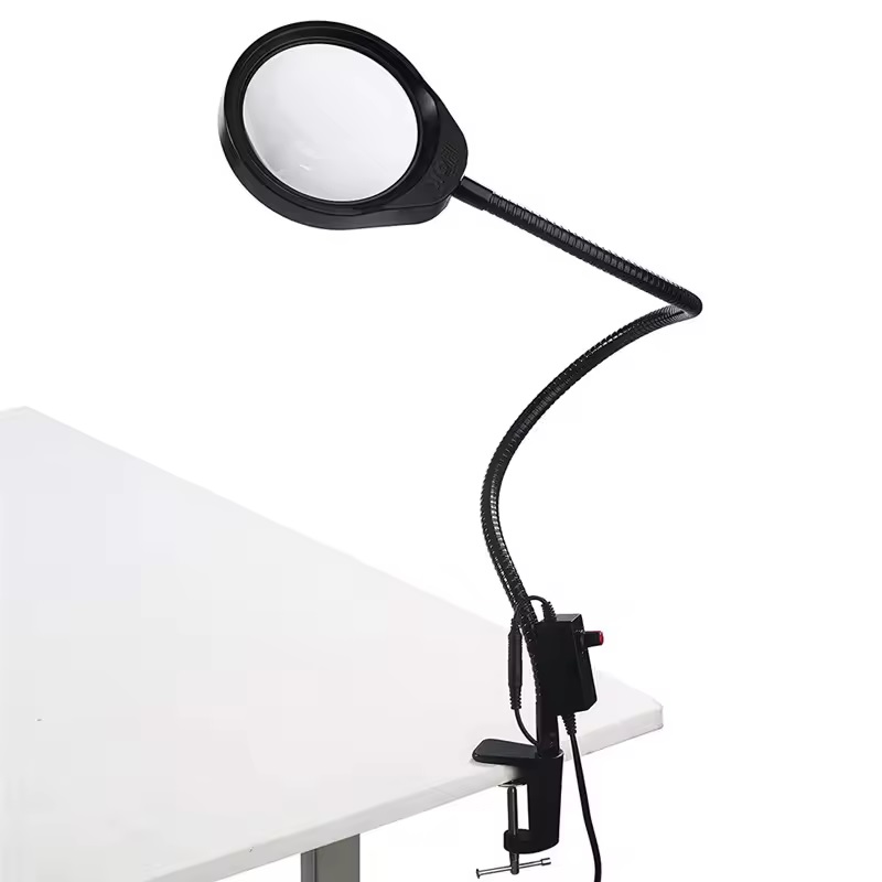 Kính lúp gắn bàn có đèn TERINO DE-7SB (phóng đại 8X và 15X, Led, màu đen) - Hàng chính hãng