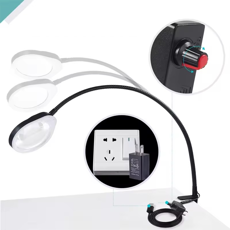 Kính lúp gắn bàn có đèn TERINO DE-7SB (phóng đại 8X và 15X, Led, màu đen) - Hàng chính hãng
