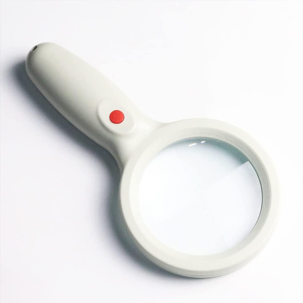 Kính lúp cầm tay đọc sách cao cấp Terino DE-9W (10x/20x, màu trắng, có đèn led) - Hàng chính hãng