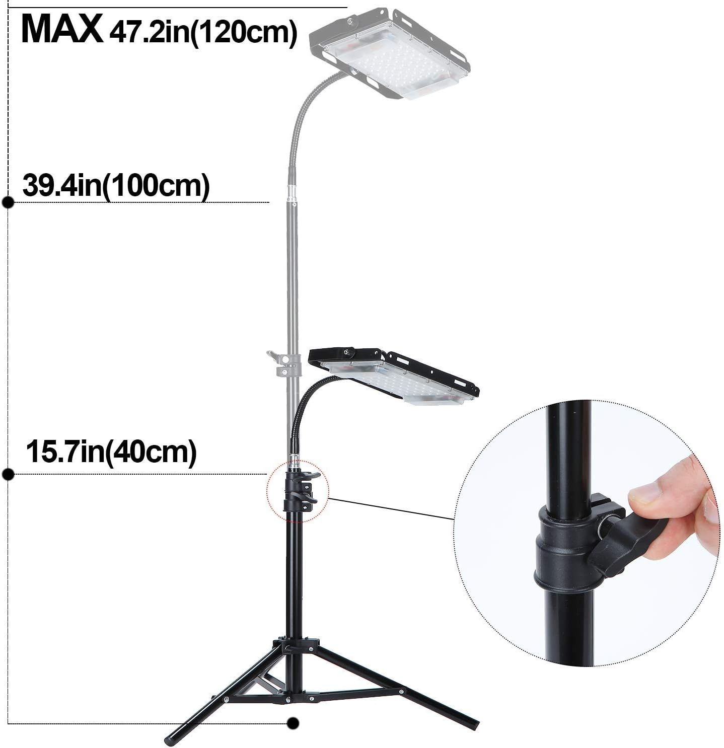 Đèn LED trồng cây Terino DM-03 (Toàn dải phổ, Kiểu giá 3 chân, dạng đứng, cao từ (40cm - 170cm), thu ngắn linh hoạt) - Hàng chính hãng