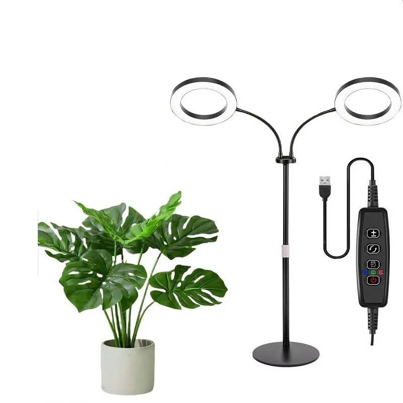 Đèn LED chống nước trồng cây trong nhà Terino DX-02 (Ánh sáng toàn dải, loại 02 vòng đèn, có hẹn giờ tự động, dạng đứng cao từ (58cm - 170cm), thu ngắn linh hoạt) – Hàng chính hãng
