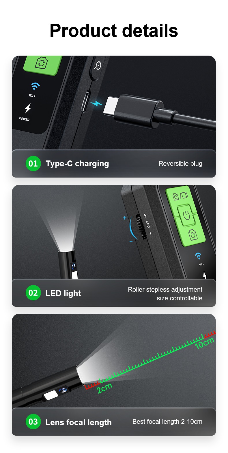 Thiết bị camera soi khe hẹp wifi Terino HD600 (Dây 5 mét, kết nối WiFii, HD, đường kính 7.9 mm, Camera nội soi công nghiệp) - Hàng chính hãng
