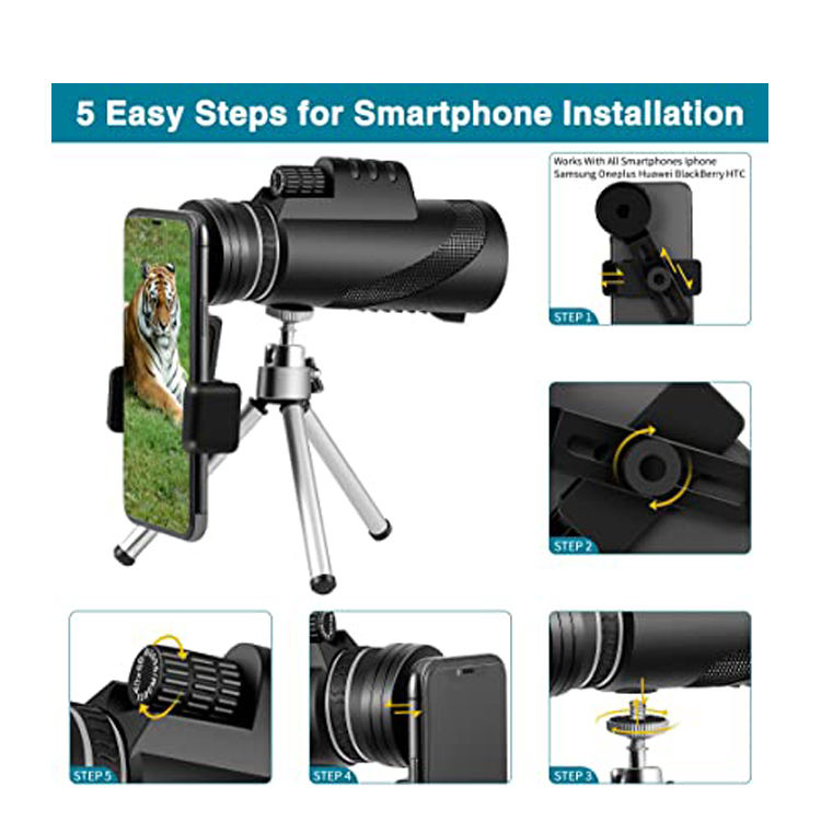 Ống nhòm đơn Terino MP-4060 kèm bộ gắn điện thoại (40x42mm, lăng kính BAK4, độ phóng đại cao, HD, màu xanh lính) - Hàng chính hãng