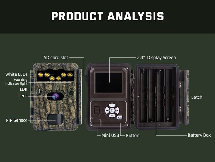 Máy bẫy ảnh Terino RD36W-4K (quay, chụp ảnh ban đêm có màu,36 MP, video 4K, chống nước IP67,cảm biến PIR siêu nhạy) - Hàng chính hãng