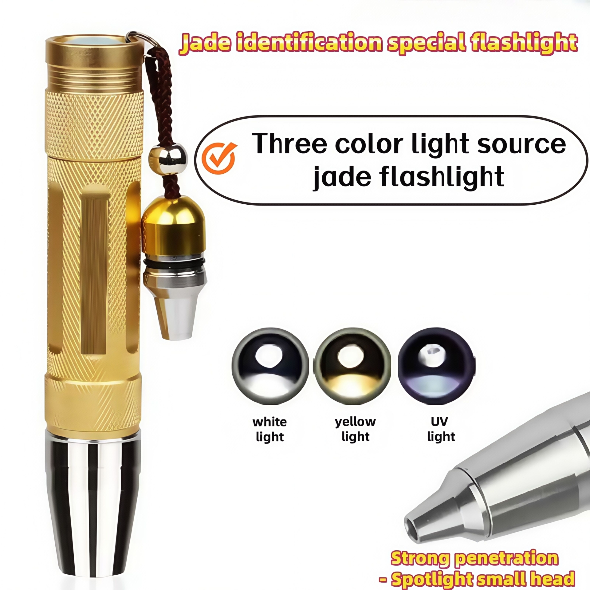 Đèn pin giám định đá quý (3 trong 1) TERINO T814 (Đèn UV-Trắng-Vàng dùng để kiểm tra ngọc, đá quý, hổ phách, trang sức và tiền) – Hàng chính hãng