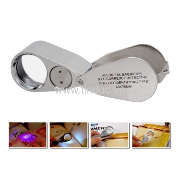 Kính lúp cầm tay có đèn TERINO 40x LED-UV (soi tiền, soi đá quý) - Hàng chính hãng