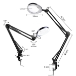 Kính lúp công nghiệp gắn bàn có đèn TERINO DE-27B (phóng đại 10X và 20X, Led, màu đen) - Hàng chính hãng