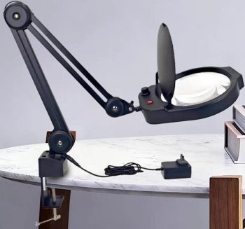 Kính lúp kẹp bàn đường kính lớn TERINO DE-80B (Loại kẹp bàn, phóng đại 10X, đường kính 180mm, đèn Led, màu đen) - Hàng chính hãng