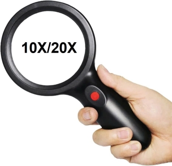 Kính lúp cầm tay đọc sách cao cấp Terino DE-9B (10x/20x, màu đen, có đèn led) - Hàng chính hãng