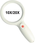 Kính lúp cầm tay đọc sách cao cấp Terino DE-9W (10x/20x, màu trắng, có đèn led) - Hàng chính hãng