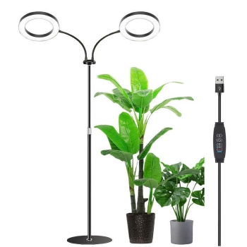 Đèn LED chống nước trồng cây trong nhà Terino DX-02 (Ánh sáng toàn dải, loại 02 vòng đèn, có hẹn giờ tự động, dạng đứng cao từ (58cm - 170cm), thu ngắn linh hoạt) – Hàng chính hãng