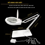 Kính lúp để bàn đường kính lớn TERINO DE-80W (phóng đại 10X, đường kính 180mm, đèn Led, đa năng để bàn hoặc kẹp bàn, màu trắng) - Hàng chính hãng